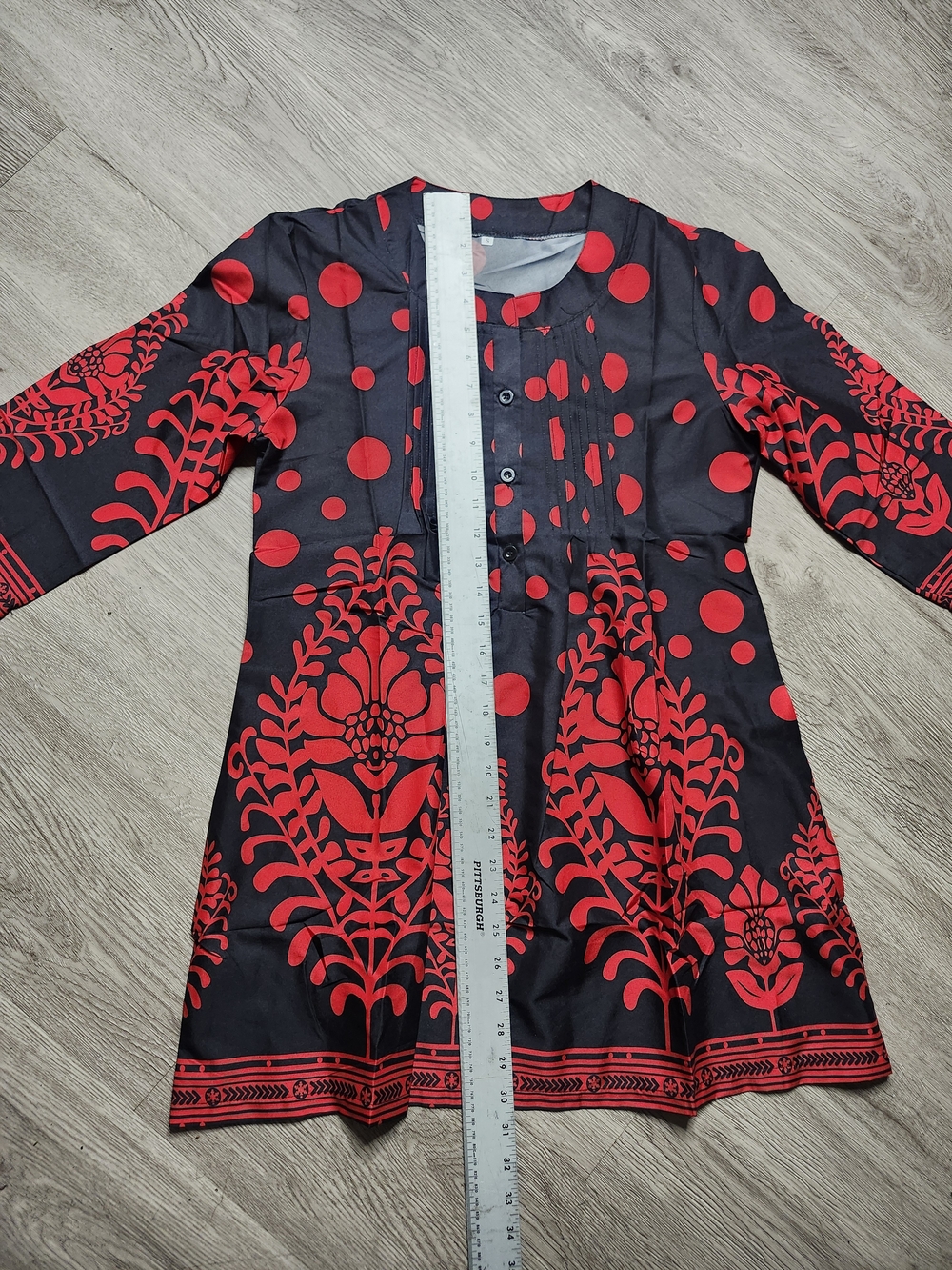 Black Tunic with Bold Red Floral & Polka Dot Print - Picture 2 of 8
